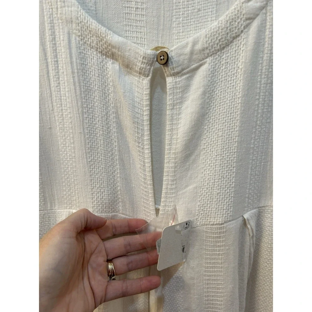 NWT Free People Shiloh One Piece Jumpsuit Sz L Wide Leg Boho Beach Cotton Linen